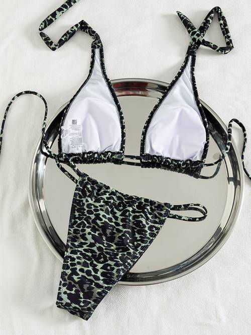 Spicy Style Vintage Leopard Print Halter Bikini Set, Cup Backless Swimsuit, High-Stretch Fit Beach Vacation Swimwear