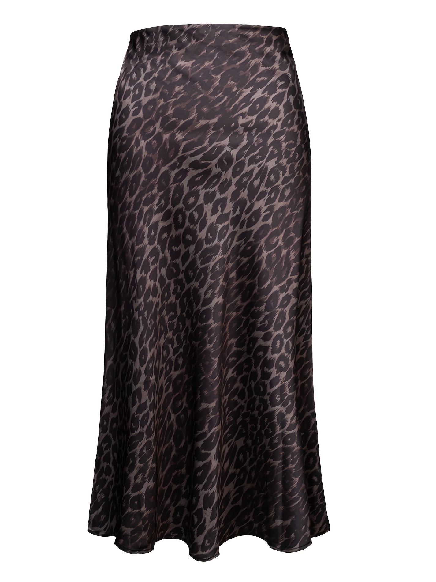Women'S Leopard Print Skirt Midi Long Length Satin High Waist Elastic Skirts