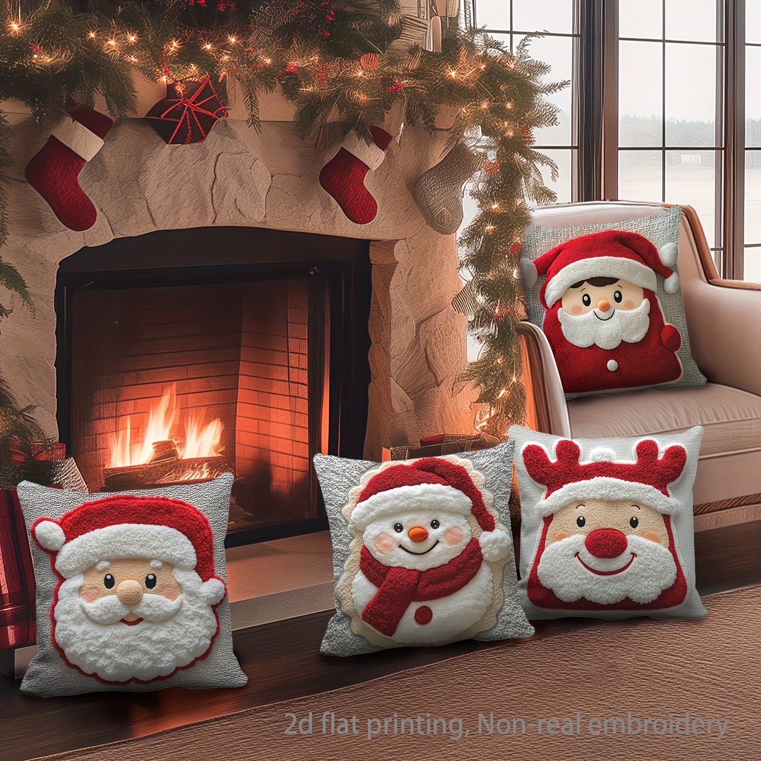 4pcs holiday christmas pillowcase   santa claus snowman and   design single sided printing pattern 17 72 x 17 72 inches polyester pillowcase with zipper suitable for home office and living room decoration machine washable Product details 3