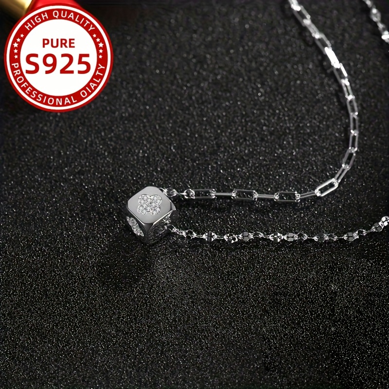 Women's Pendant Necklace Square Four Leaf Clover Charm 925 Sterling Silver
