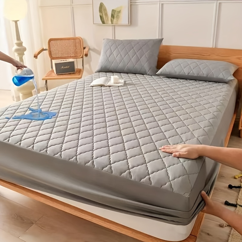 TEMU 1pc Solid Color Fitted Sheet Protector, Non-slip Mattress Cover, Soft And Comfortable, High Full Coverage Fits Sheets, 100% Polyester, Machine