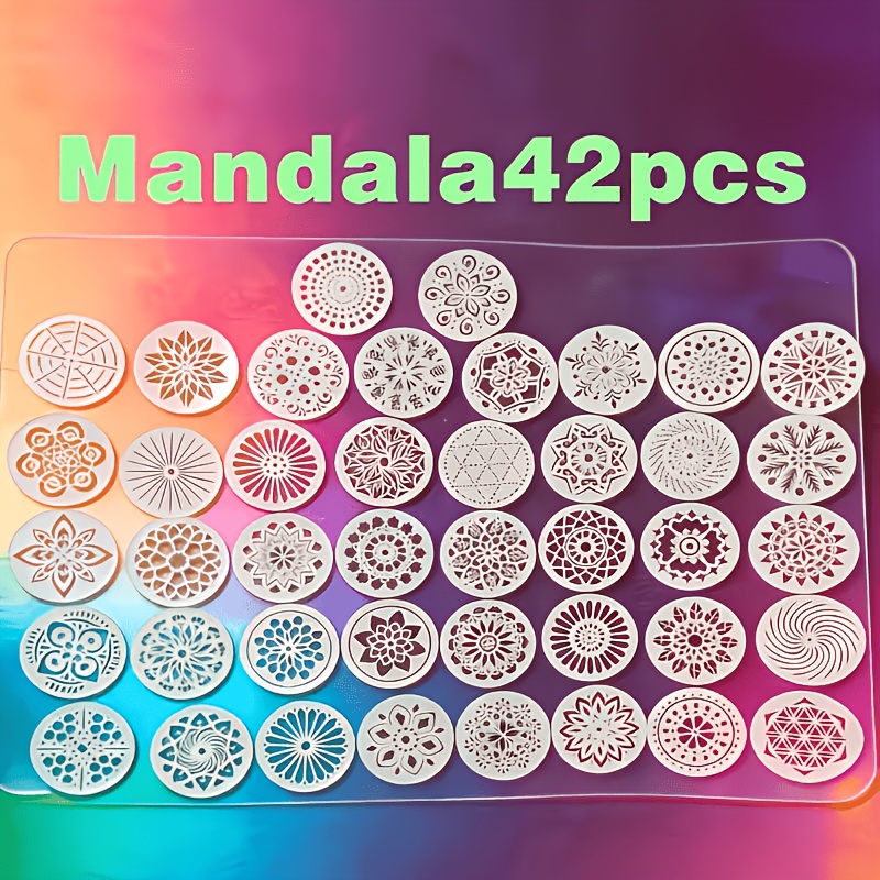 TEMU Juego de 42 plantillas circulares caladas con de mandala, total de 42 piezas, aptas para proyectos rupestre DIY y decoración de muebles