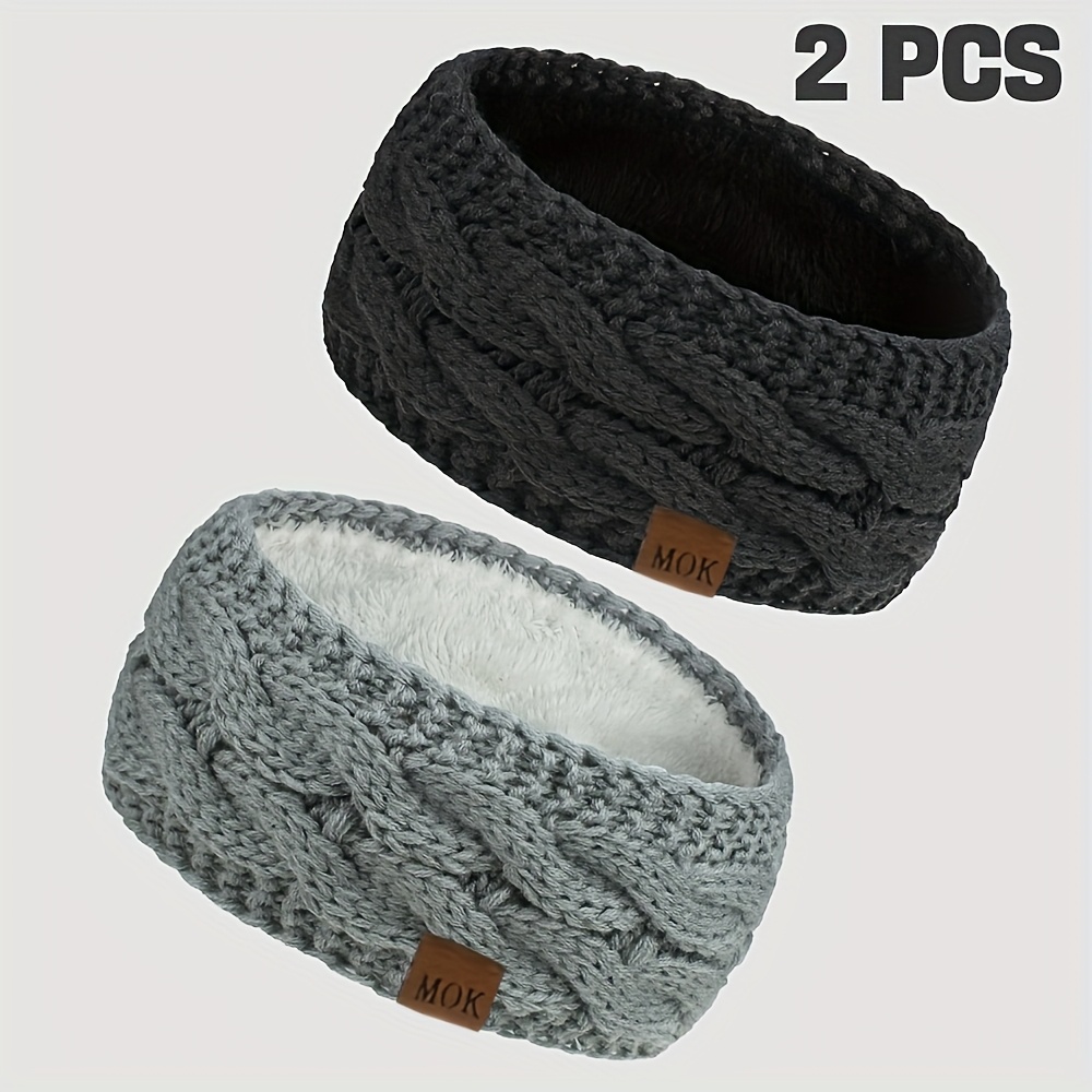 Image of 2-pack Women's Autumn And Winter Thickened Headband With Logo, Cold Weather Outdoor Sports Warm Headband Ear Warmers