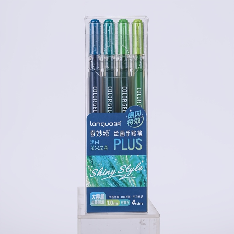 TEMU Languo Stylos Gel Pailletés Adultes, Stylos de Journaling Scintillants pour Coloriage, Stylos Gel, Ensemble de 4 Couleurs de Stylos Gel à Double