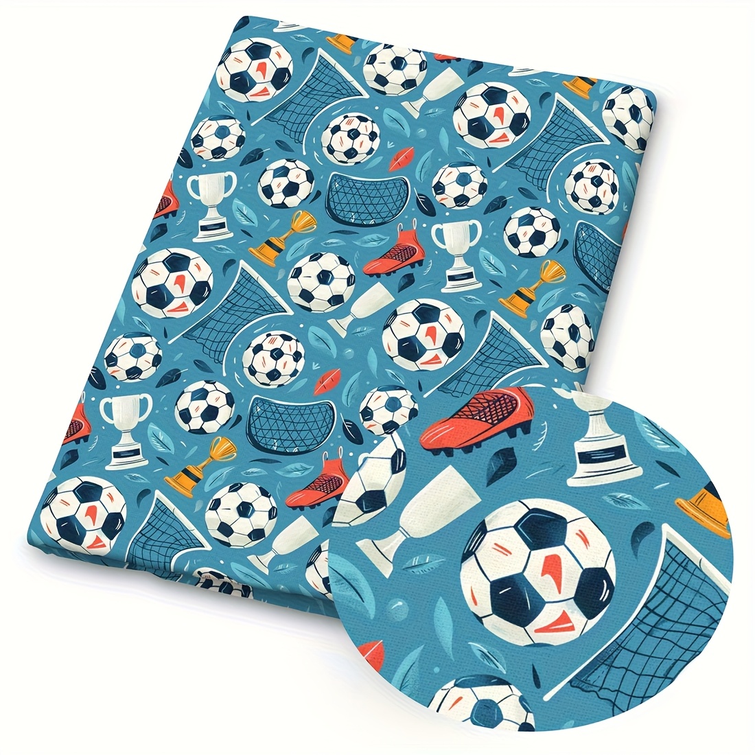 TEMU Tissu à imprimé football, 1 pièce - 59 x 19,68 pouces (150 x 50 cm) - Tissu en polyester prédécoupé avec de ballons de foot, filets de but,
