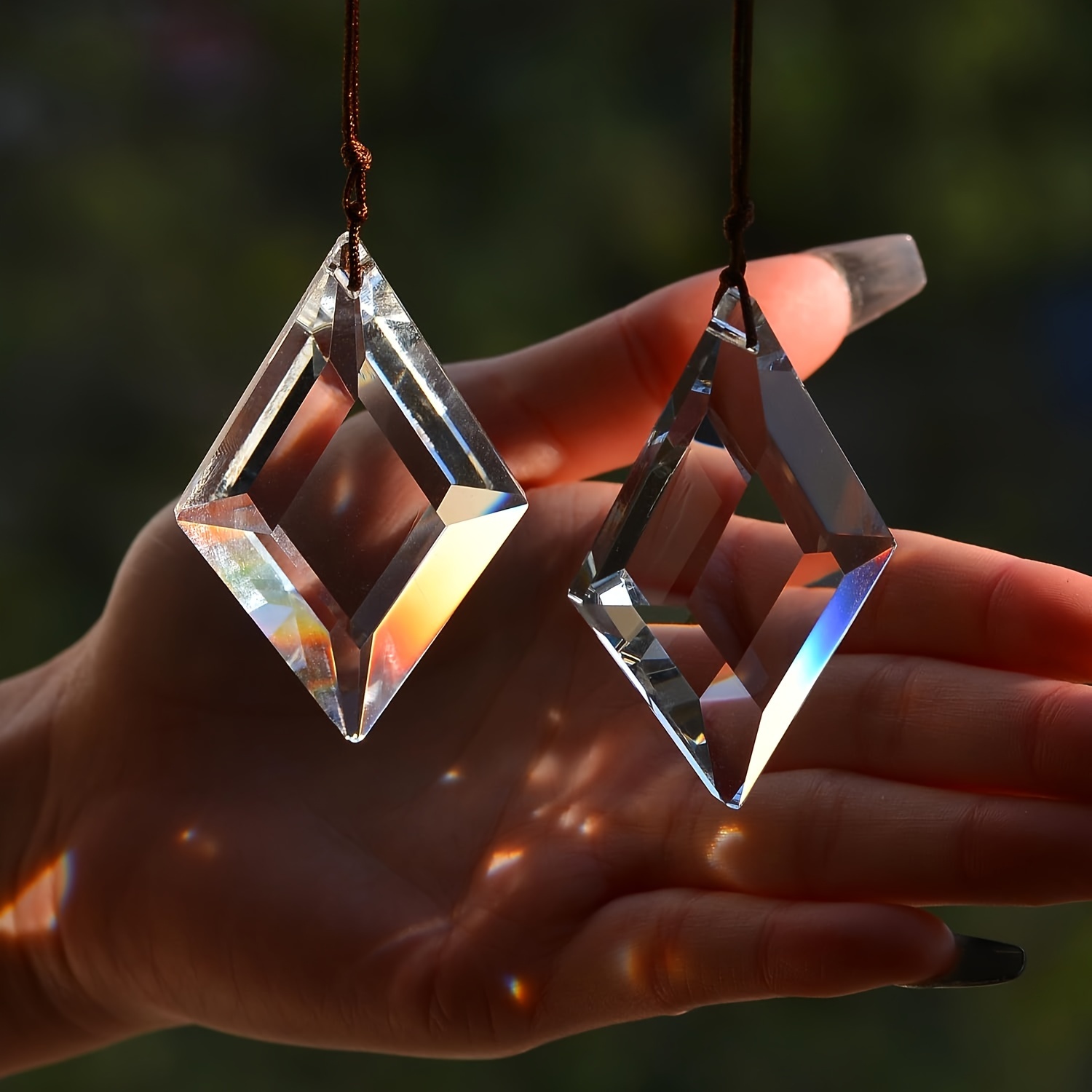 

2-pack Glass Suncatcher Pendants, Crystal Diamond Reflective Prism Hanging Ornaments For Home, Wedding, Festival Decor