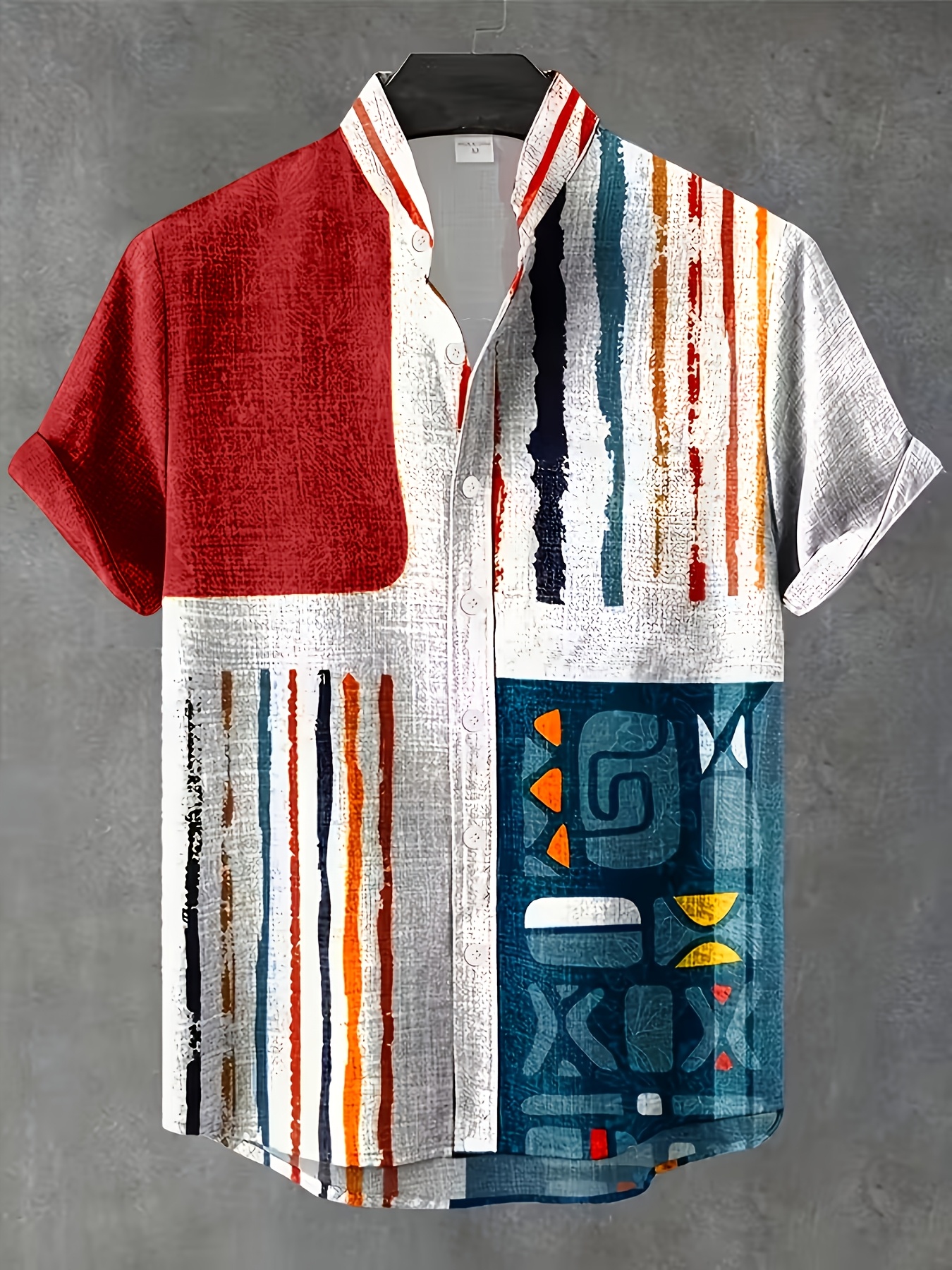 Men'S Vintage Shirt - Featuring a Collared Button Front, Suitable for Both Formal And Casual Occasions. Perfect for Summer Vacations And Casual Outfits - Easy to Care For, Machine Washable, Versatile Piece with Geometric Pattern Design
