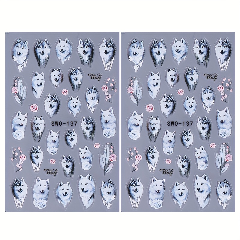2 Sheets Embossed Nail Art Stickers, Winter Snowflake Owl Wolf Flower Pattern Self-adhesive Nail Decals, Suitable For Christmas Nail Art Decoration Nail Supplies