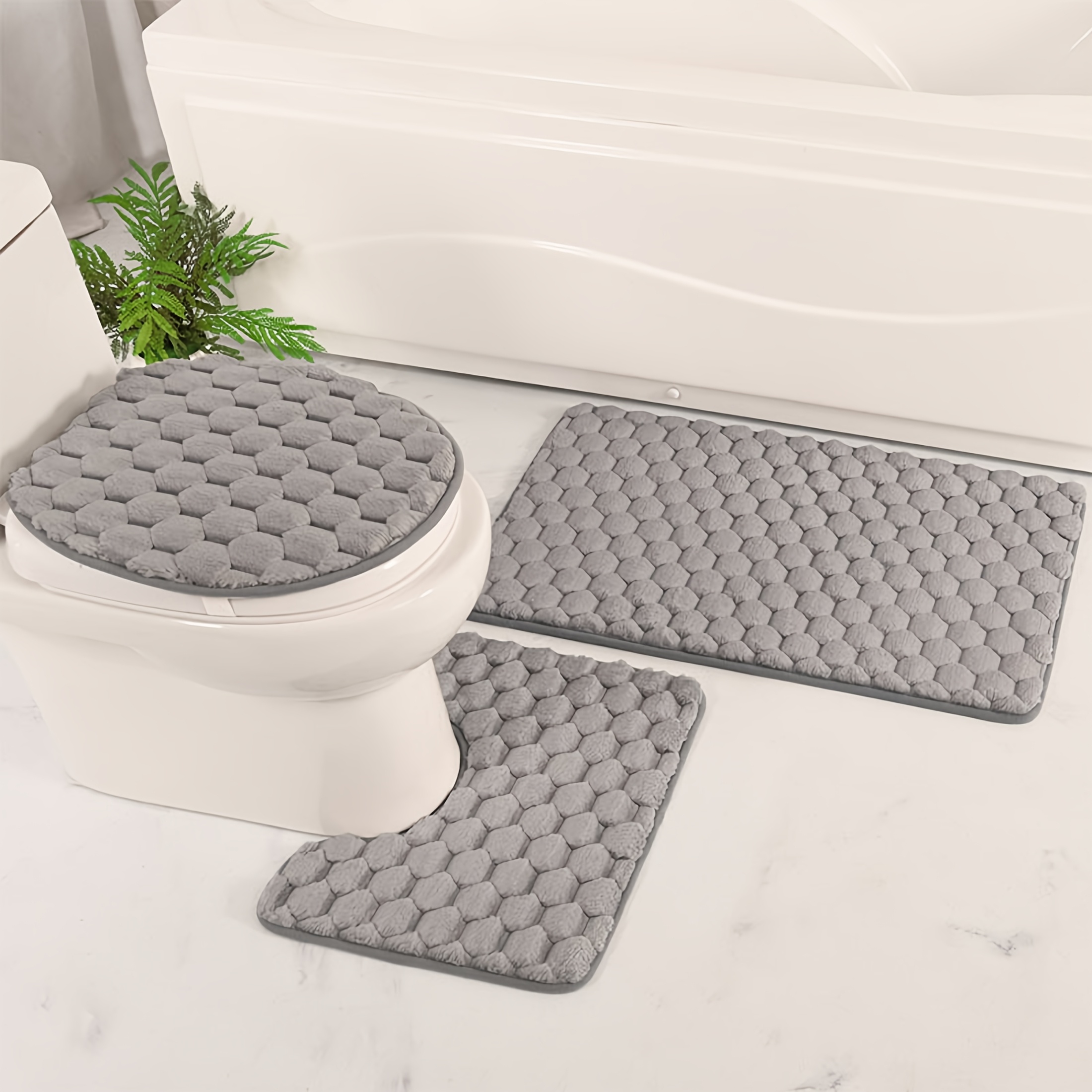 3pcs Bath Mat Set: Non-slip Bath Mat Set, Bath Mat, And U-shaped Toilet Mat For The Bathroom