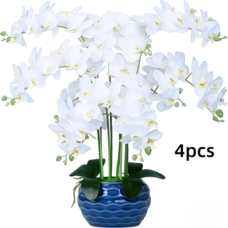 4pcs Artificial Orchid, Artificial Orchid Bundle Leaf Stem Plant, Suitable For Home Office Wedding Table Center Decoration (white)