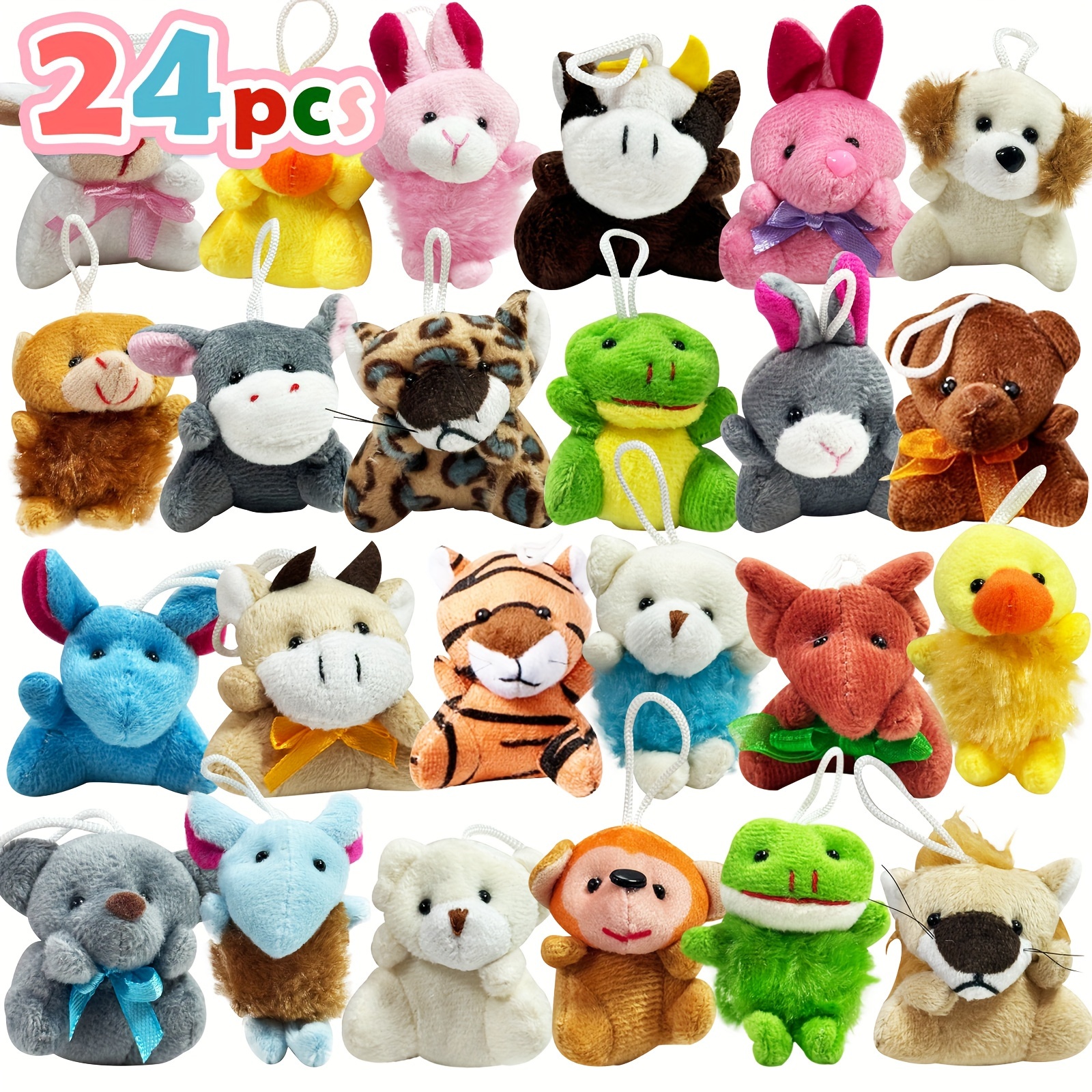 

24pcs Mini Animal Plush Toy Assortment (24 Units), Animals Keychain Decoration For Kids, Small Stuffed Animal Bulk For Kids, Carnival Prizes, School Gifts, Valentine's Day Party Favors