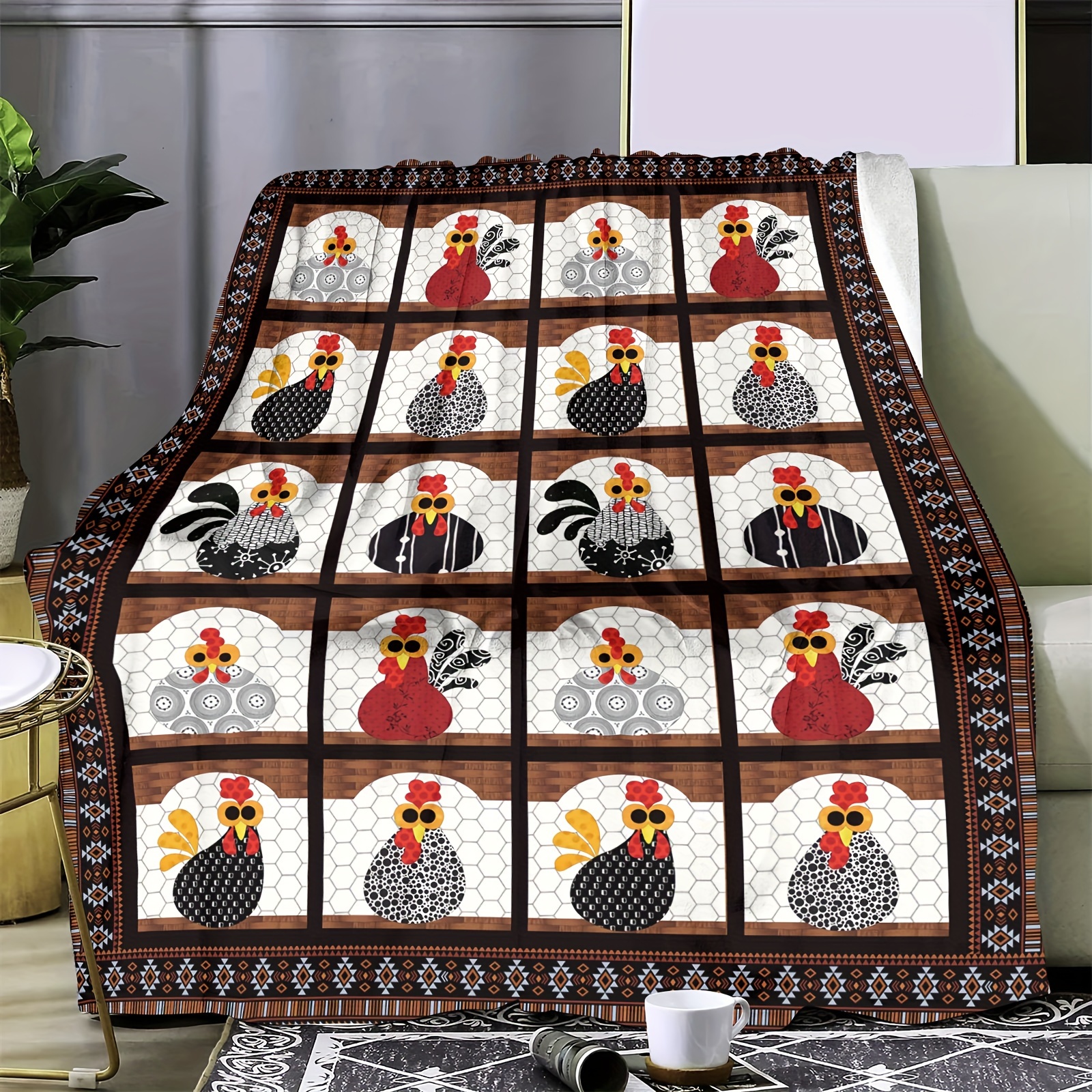 

Cozy Rooster Print Flannel Throw Blanket - Soft, Warm & Versatile For Couch, Bed, Office, And Travel - All-season Comfort