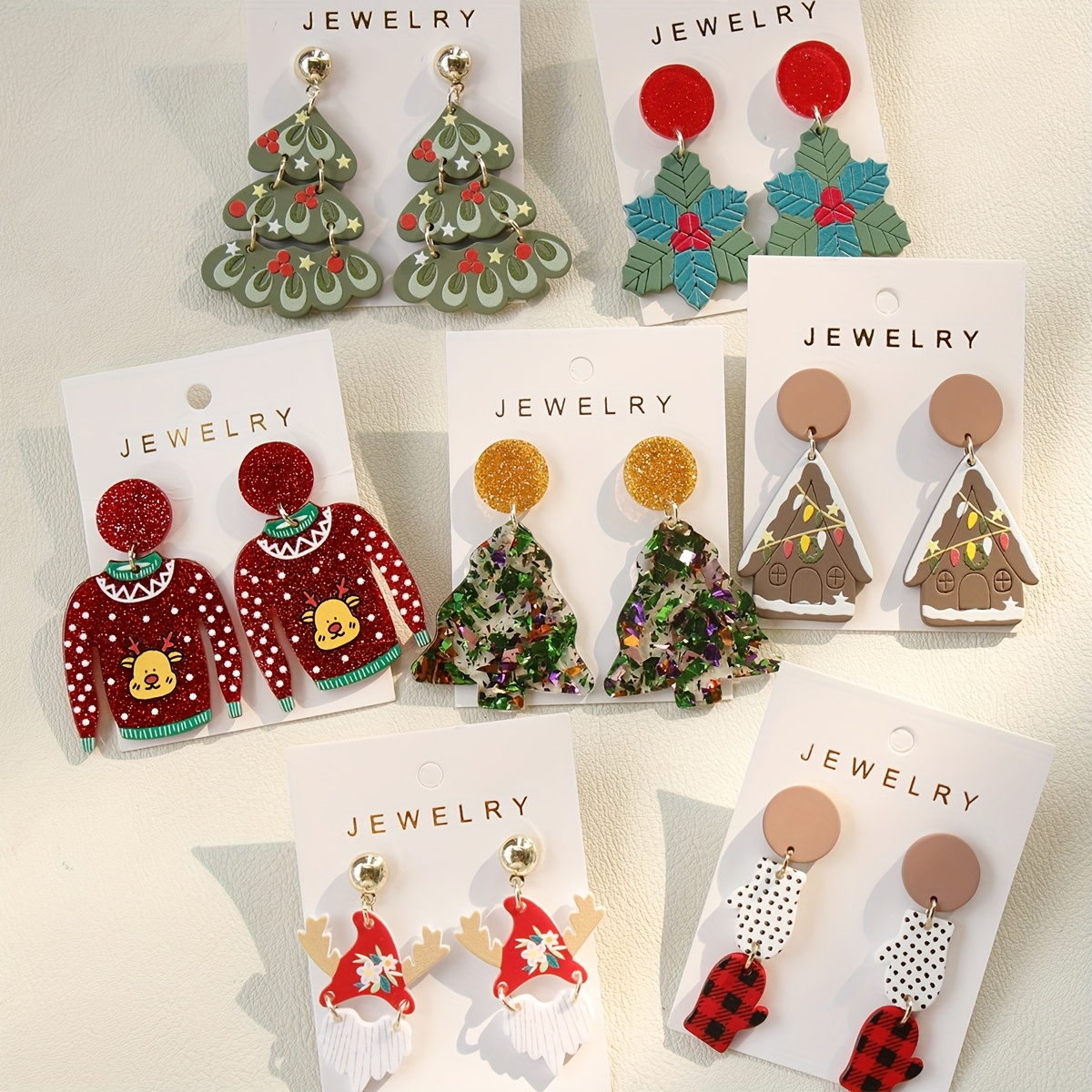 Cute Christmas Tree Snowman Doodle Acrylic Drop Earrings