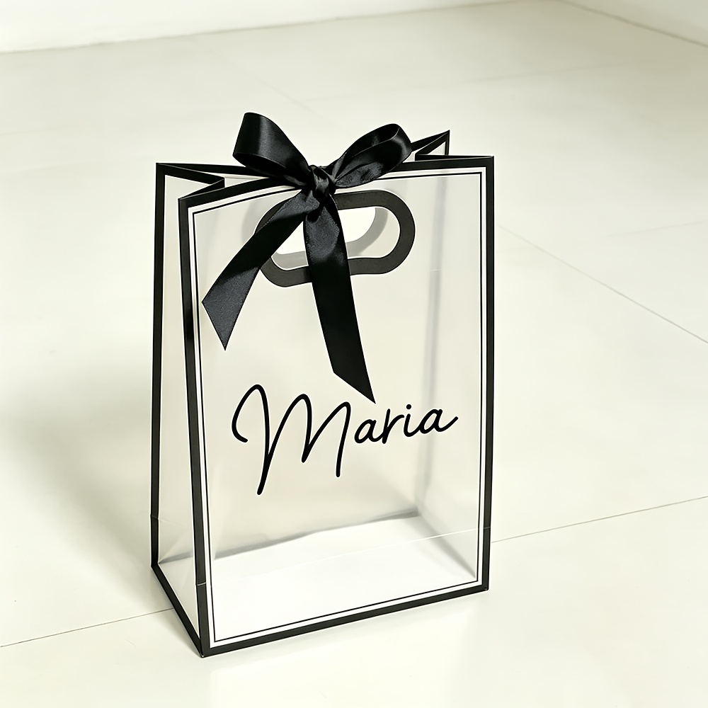 Custom Personalized Gift Bag, Reusable Pp Gift Bag With Ribbon, Suitable For Weddings, Brides, Christmas, Birthdays, And Parties