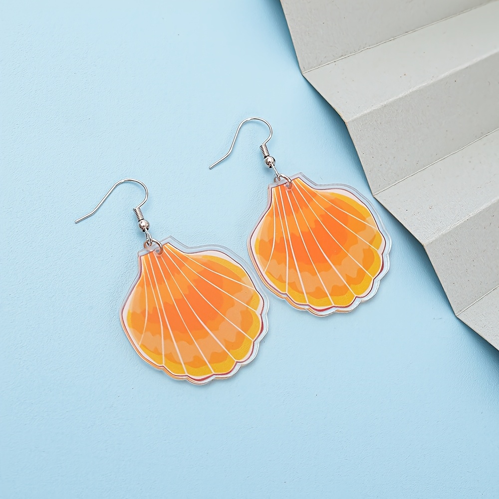 Women's Acrylic Orange Shell Dangle Earrings