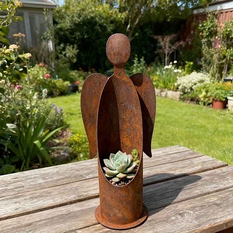 Image of 1pc Vintage Distressed Metal Shape Decoration, Outdoor Garden Courtyard Romantic Atmosphere Ornament, Creative Windproof Candle Holder, Suitable For Any Holiday