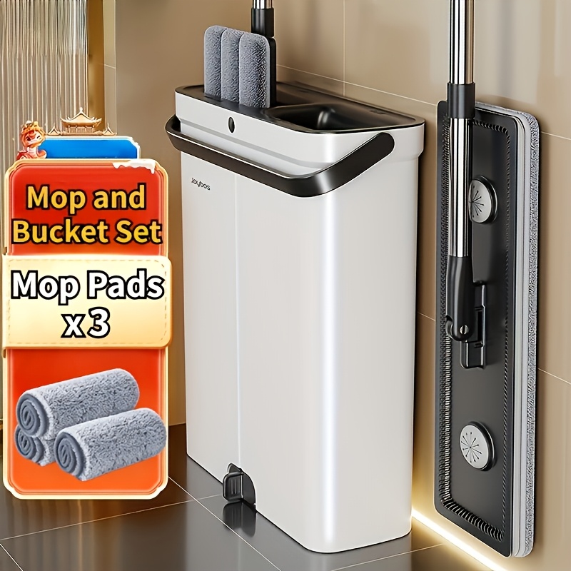 Lightweight Mop And Bucket Set, Hands Mop, Mop Bucket With Wringer, Wet Dry Mop For Apartment Home/windows/wall/hardwood Floor, 7 Washable Microfiber Mop Pads