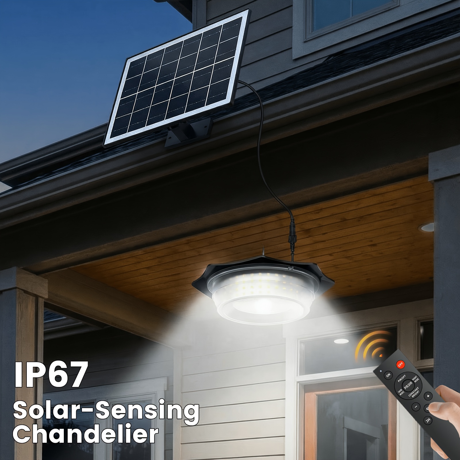 Image of 396 Led Outdoor Solar Pendant Light, With A Remote Control (batteries Not Included), Ip67 Rated, 3600mah Large Capacity Battery, Suitable For Gazebo/shelter/patio