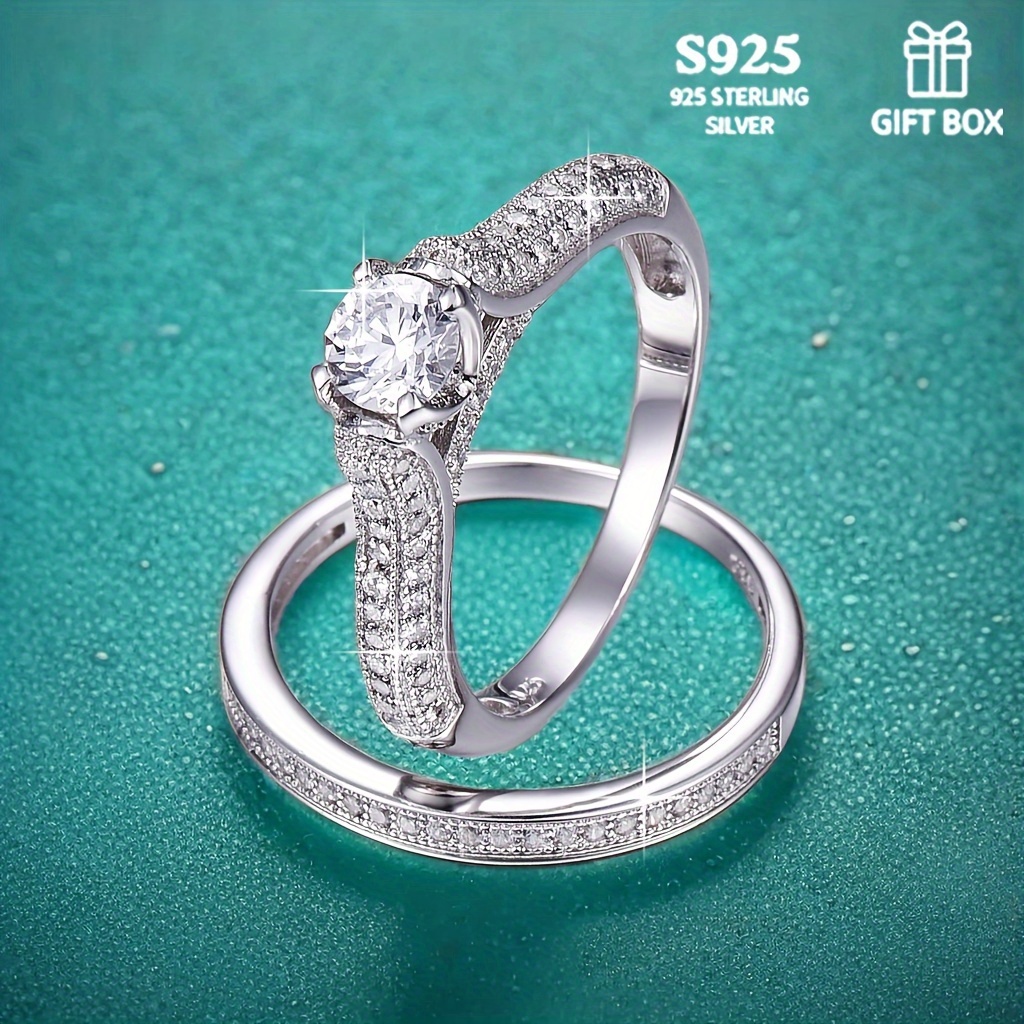 

1pc Women's S925 Sterling Simple Elegant Sparkling Round Engagement Wedding Bridal Lover Ring, Suitable For , Outdoor, Sports, Gifts, Valentine's Day, Anniversary, Silver Weight 5.35 Grams