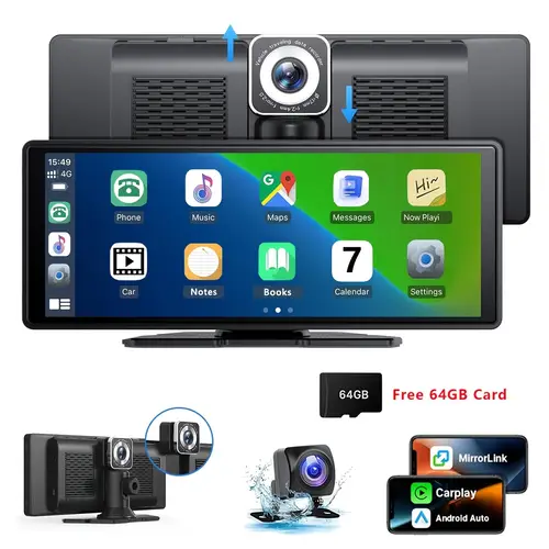 9 3 portable wireless car stereo radio ips touchscreen carplay screen car video player support carplay android auto with 2 5k dash cam and 1080p backup camera link voice control usb aux for all cars without battery