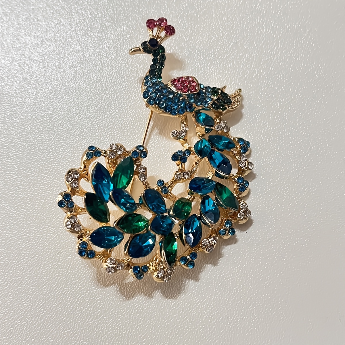 TEMU Luxury Large Pearooster Feather Brooch Temperament New Rhinestone Pin Vintage Elegant Dress Corsage