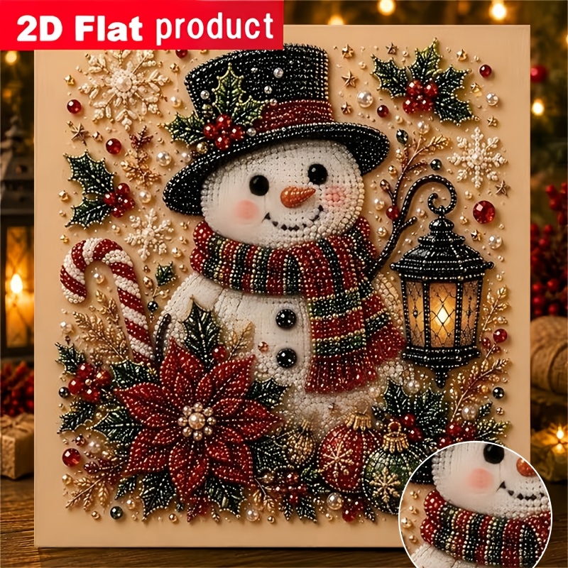 TEMU New Colored Diamond Painting Kit, Snowman With Top Hat And Holding Lantern Surrounded By Candies And Christmas Decorations, Suitable For