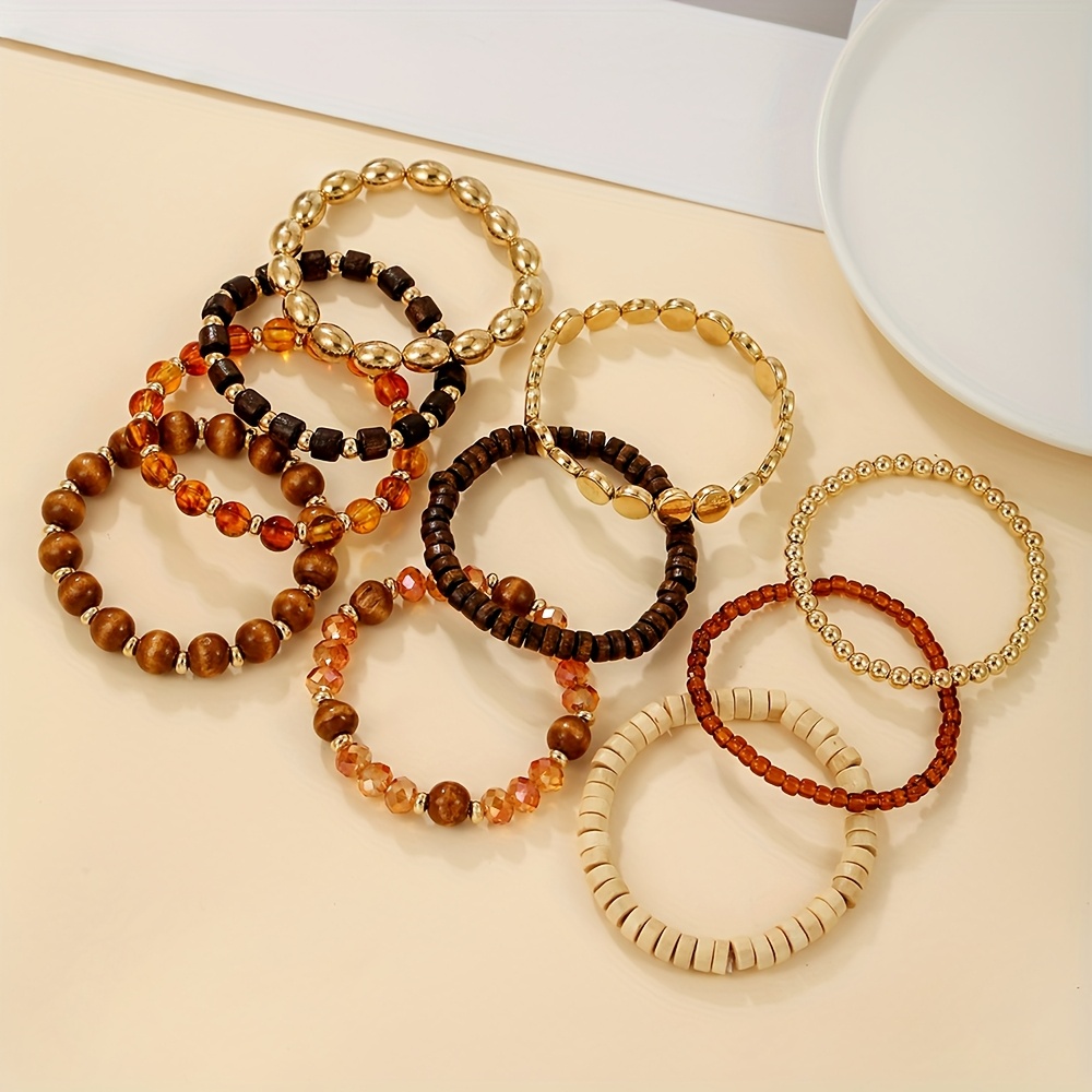 Boho Beaded Bracelet Set - Acrylic & Wooden CCB Bangles Stackable