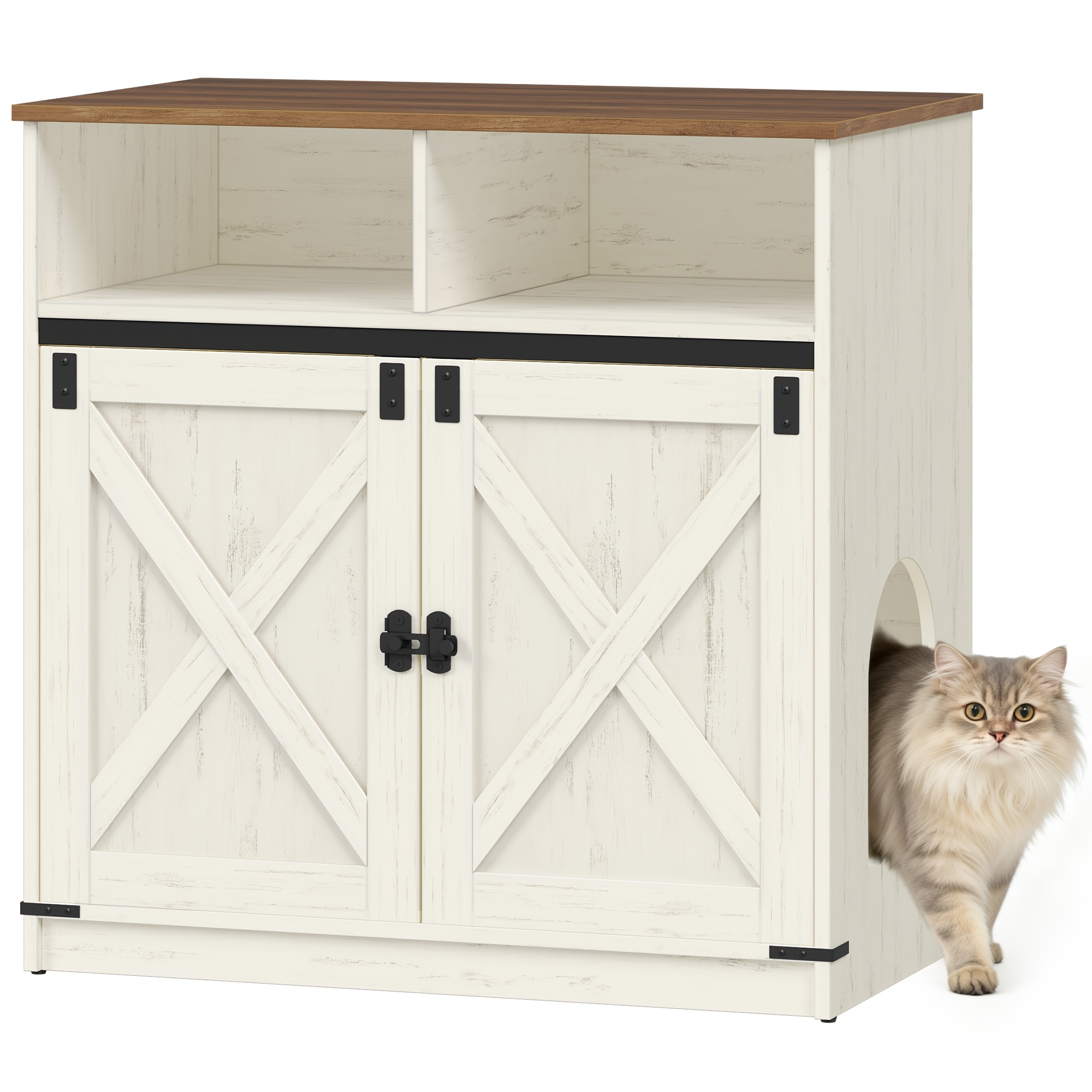 Image of Cat Litter Box Cabinet, 80 X 48 X 80 Cm, Concealed Cat Cabinet With Storage Space, Wooden Cat Cabinet, Rustic Style Cat House, Tv Stand/side Table, And White