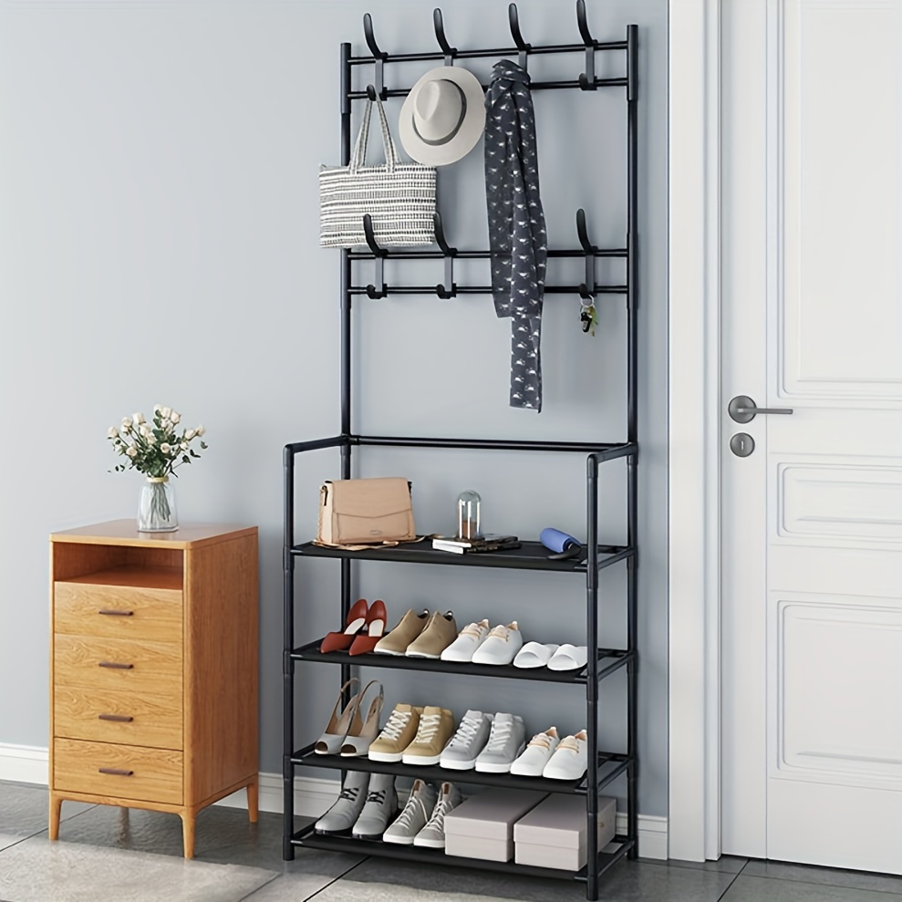 

Versatile Floor-standing Coat & Shoe Rack - Easy Assembly, Metal Storage Organizer For Bedroom, Living Room, And Entryway