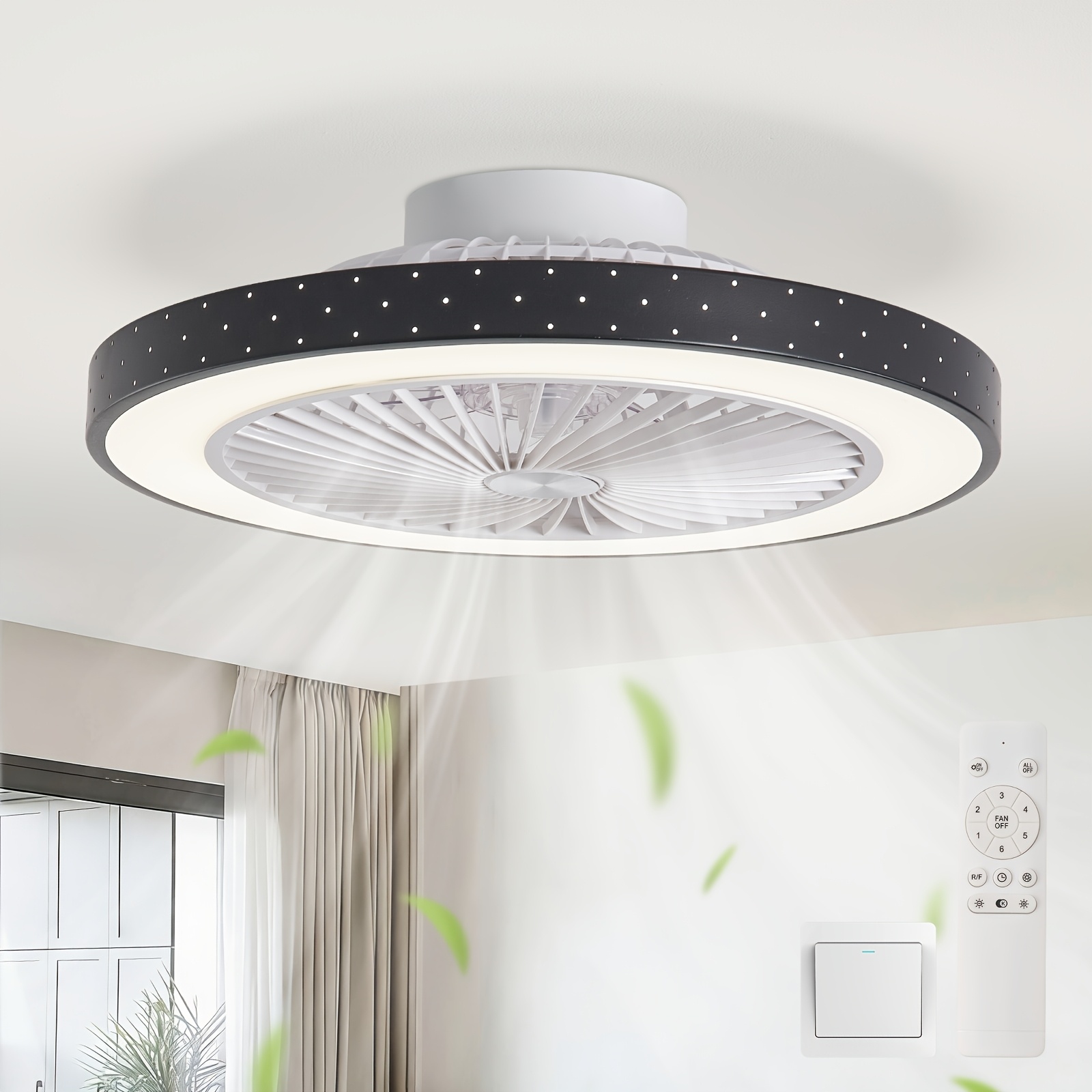 TEMU Ventilateurs de Plafond avec Lumières, Lampe Ventilateur, Plafonnier avec Ventilateur, Ventilateur Lampe Moderne, Lumières de Plafond LED avec