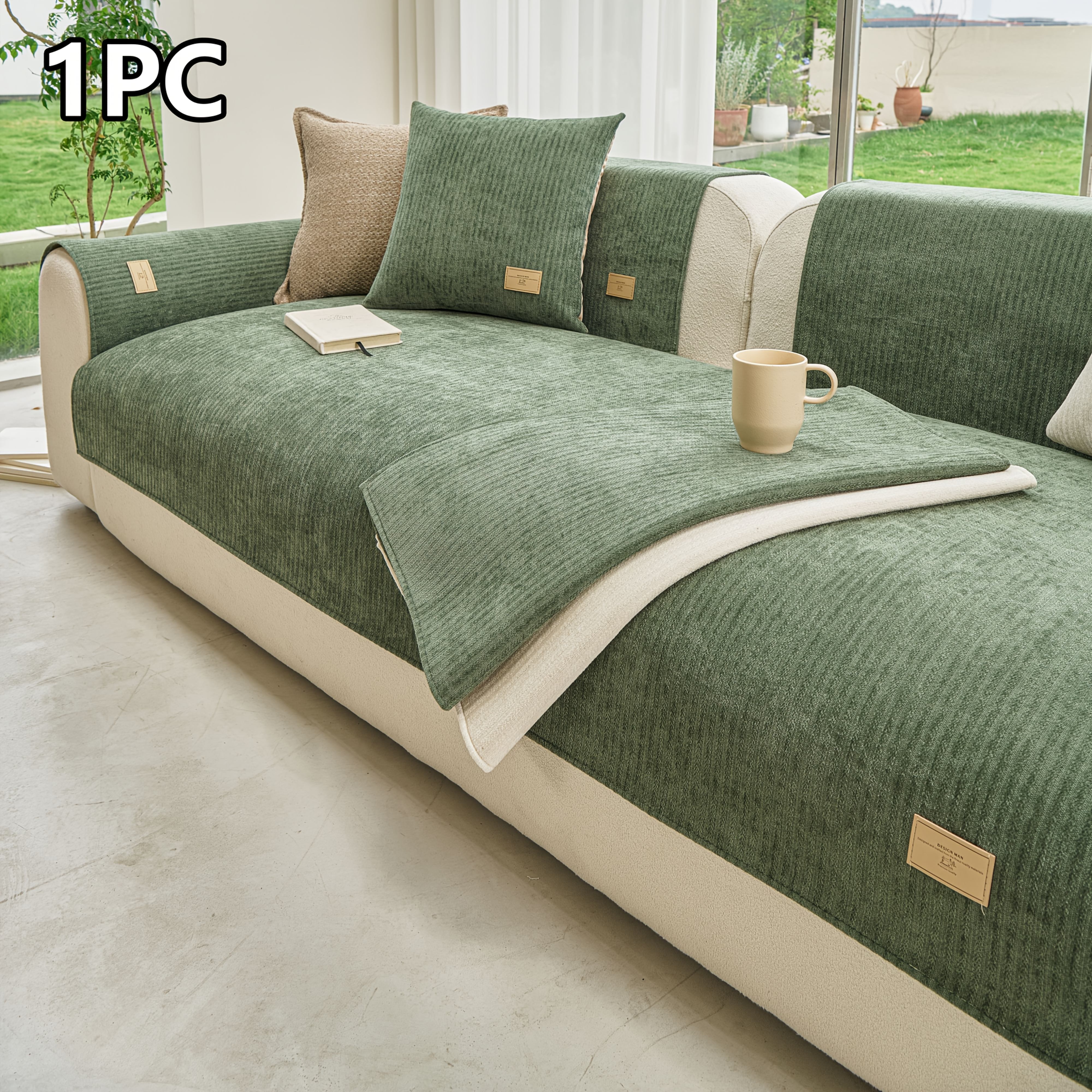 TEMU 1 pièce Housse de canapé à rayures de style européen, Coussin de canapé en chenille artisanale moderne, Coussin de siège de de couleur unie,