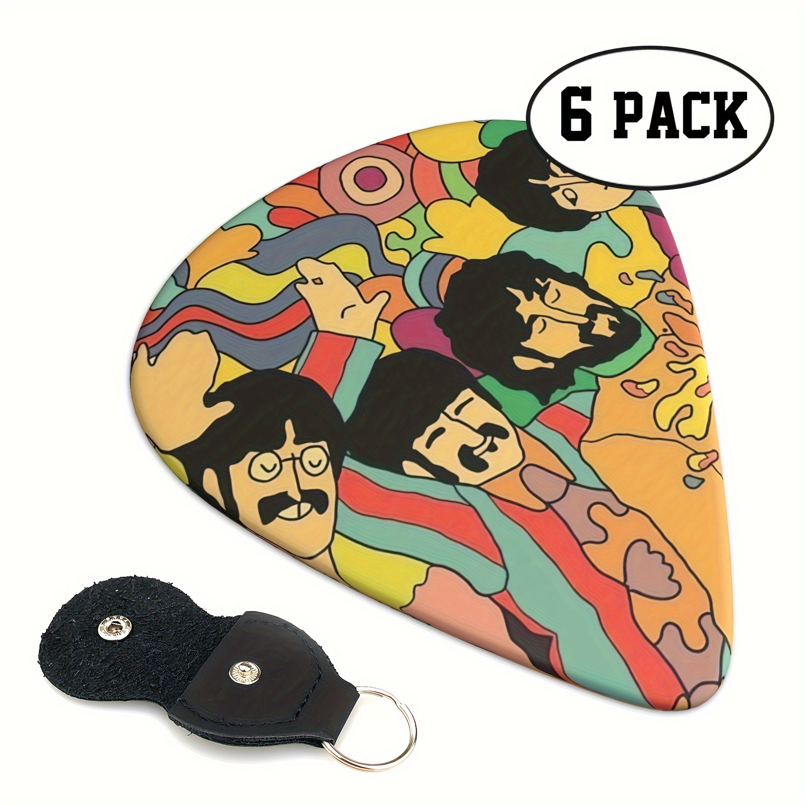 

6-pack Retro Guitar Picks With Leather Keychain, Abs Material, Compatible With Acoustic Guitars And Ukuleles, Ideal For Musicians And Beginners