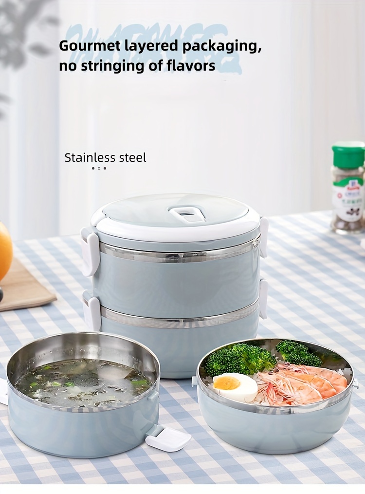 stainless steel lunch box set 1 tier insulated bento box with lid hand wash cylindrical shape manual operation for   camping picnic kitchen storage container 1400ml details 1