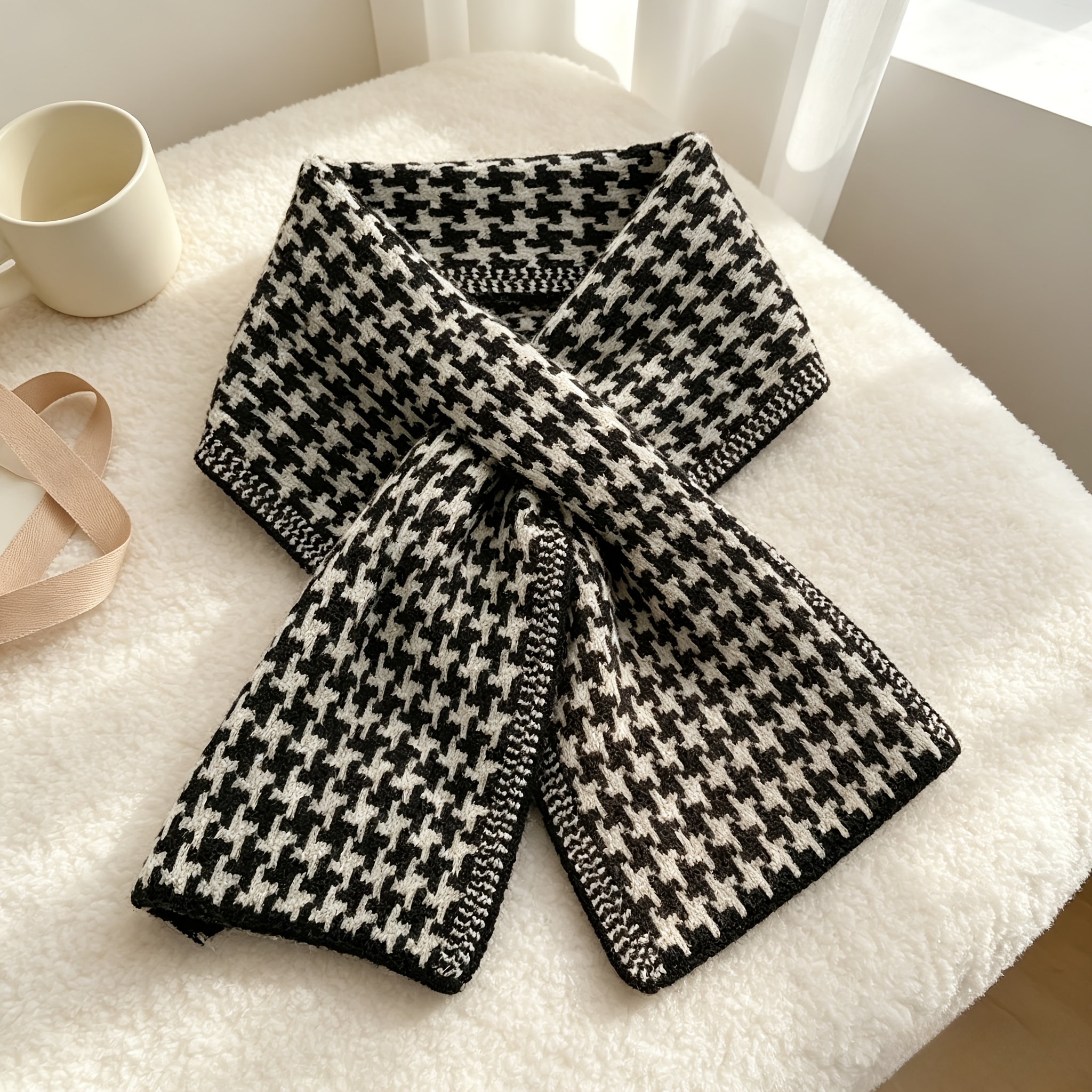 TEMU Autumn Winter Cross-strap Scarf - Retro Pattern, Adds Layering To Outfits, Cross-strap Design, Convenient And Non-slip, Suitable For Daily
