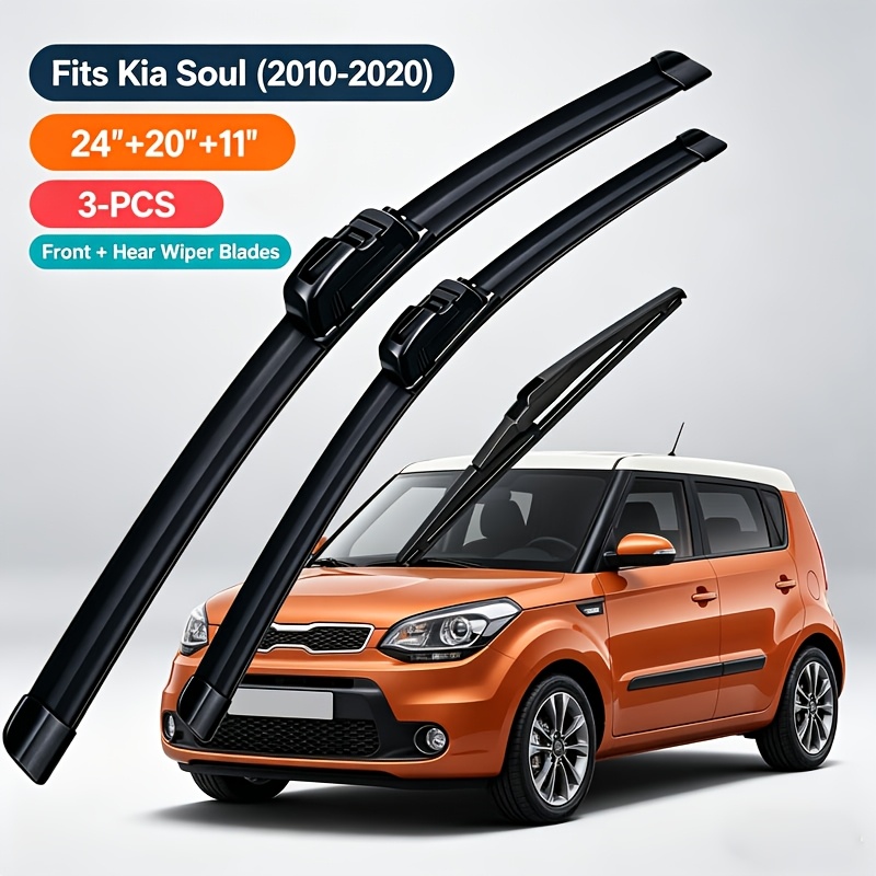 TEMU Car Wiper Front And Rear Wiper Blades Set For Soul Mk2 2010-2020 Windshield Windscreen Window Rain Brushes 24