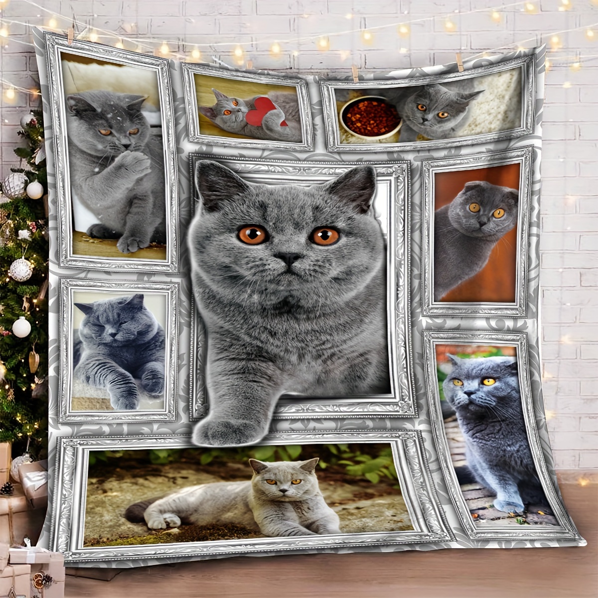 

1pc Gift Blanket For Cat Lovers Creative Stitching Pattern Soft Blanket Flannel Blanket For Couch Sofa Office Bed Camping Travel, Multi-purpose Gift Blanket For All Season