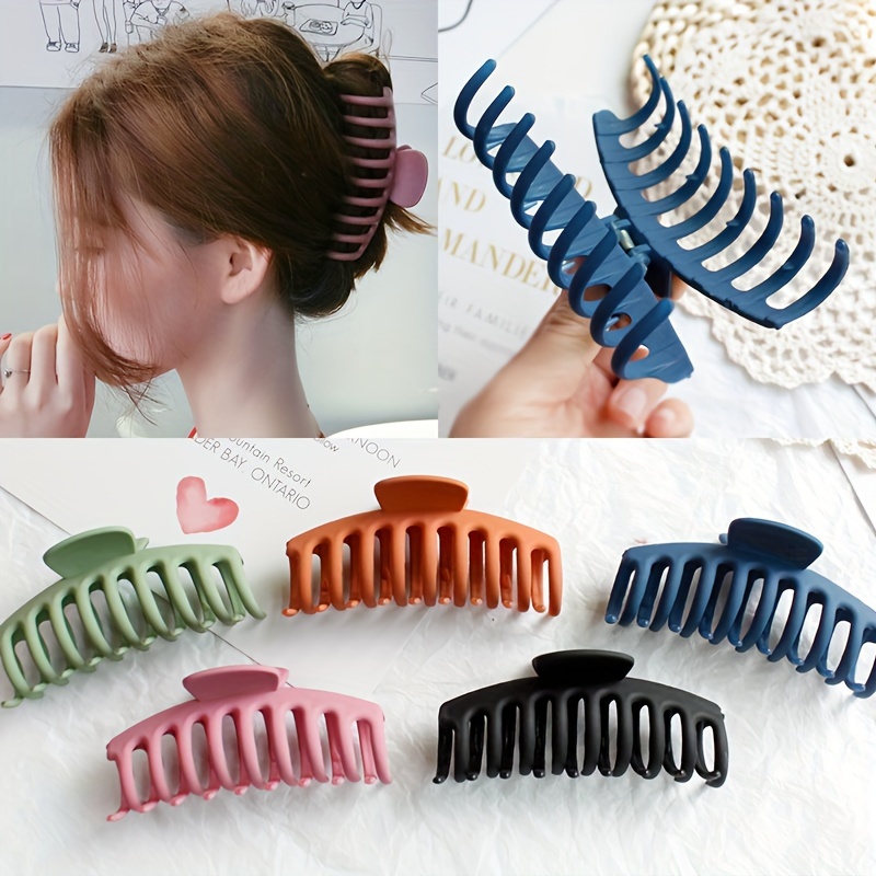 

5pcs/set Colorful Frosted Hair Claw Clips Large Non Slip Hair Grab Clips Ponytail Holder For Women And Daily Uses