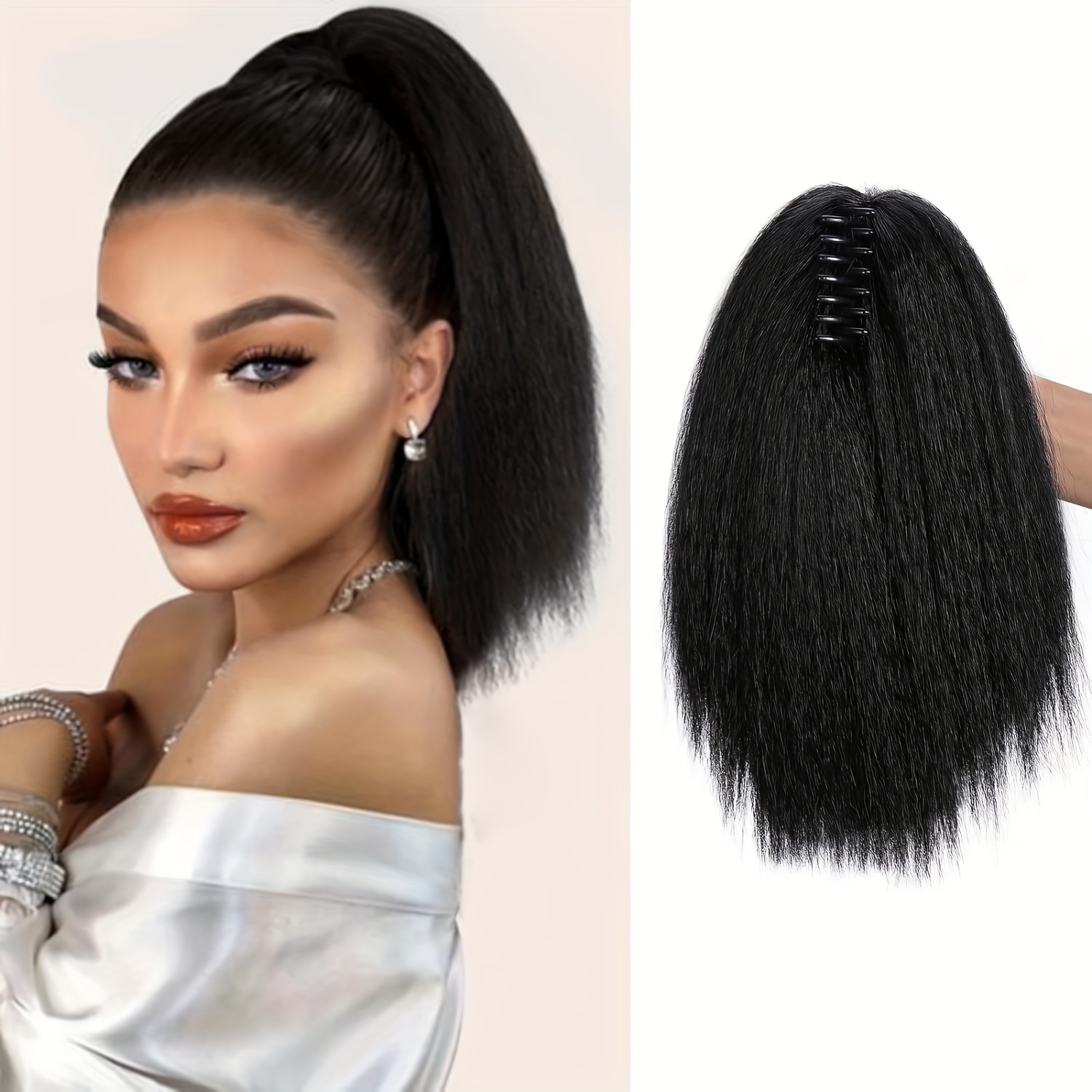 

Elegant Yaki Straight Claw Clip Ponytail Extension For Women, 12-inch Synthetic Hairpiece, Thick Fluffy Texture, Easy Install, Versatile Hair Accessory For All Ladies