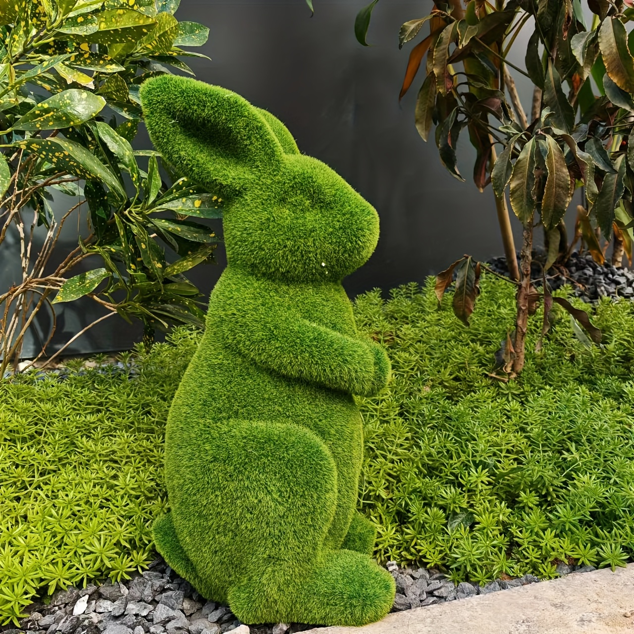 Resin Flocked Bunny Statue, 15.75 Inch High, 3d Garden & Interior Decoration, No Batteries Required, Outdoor Sculpture, Easter, Mother's Day, Valentine's Day Gifts