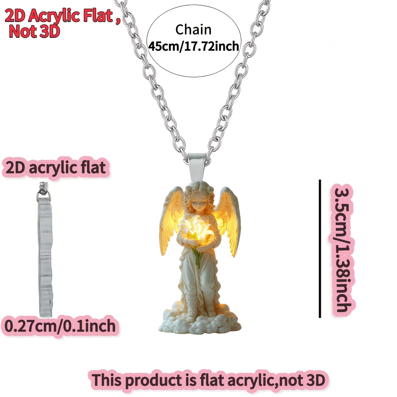 Unisex 2D Acrylic Angel Pendant Necklace, Stylish Gift