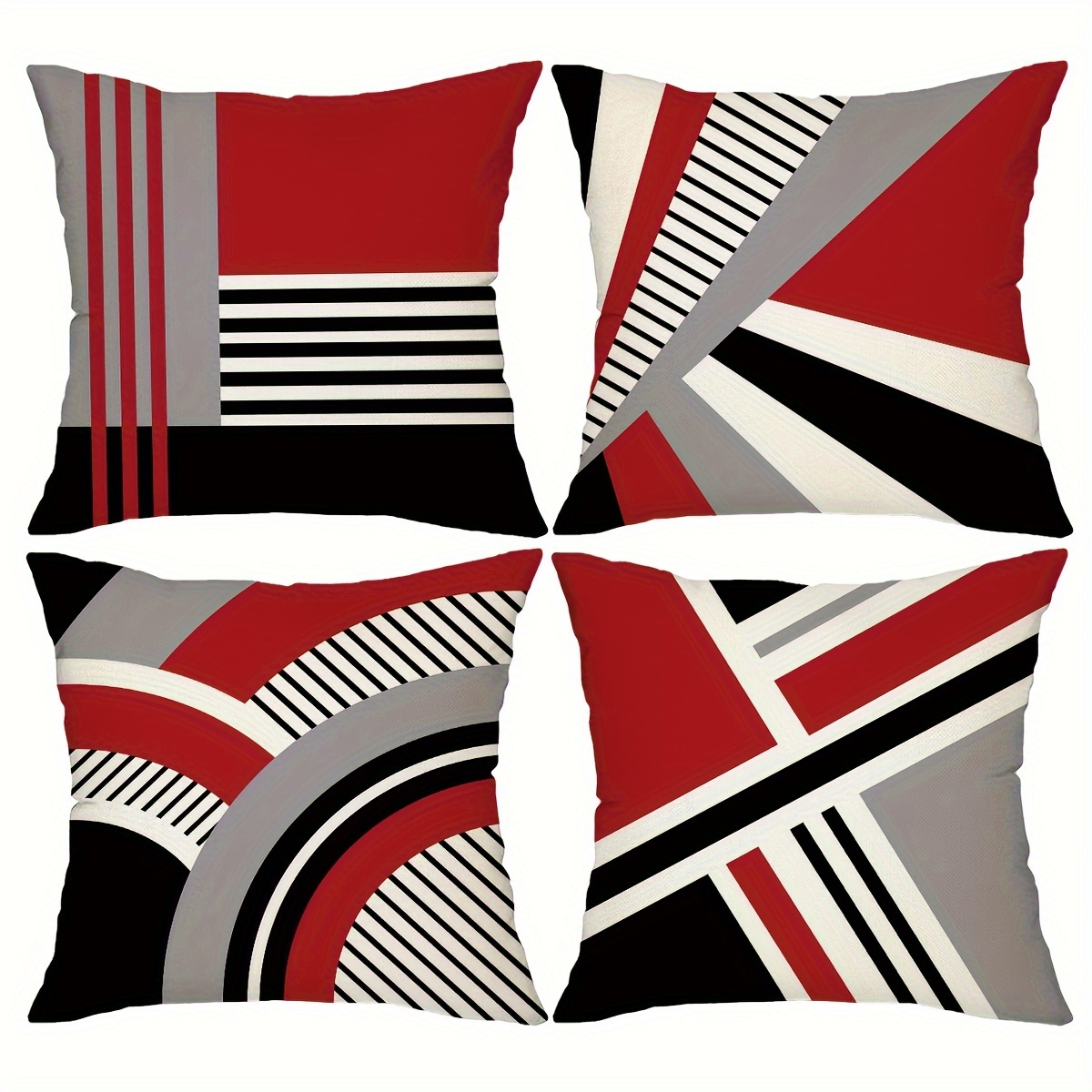 

Ensemble Chic de 4 Housses de Coussin de 18x18 Pouces & Noir avec Design Géométrique Moderne - pour Canapé, Sofa ou Extérieurs, Fermeture Éclair, Polyester, Lavage à Uniquement (Inserts Non )