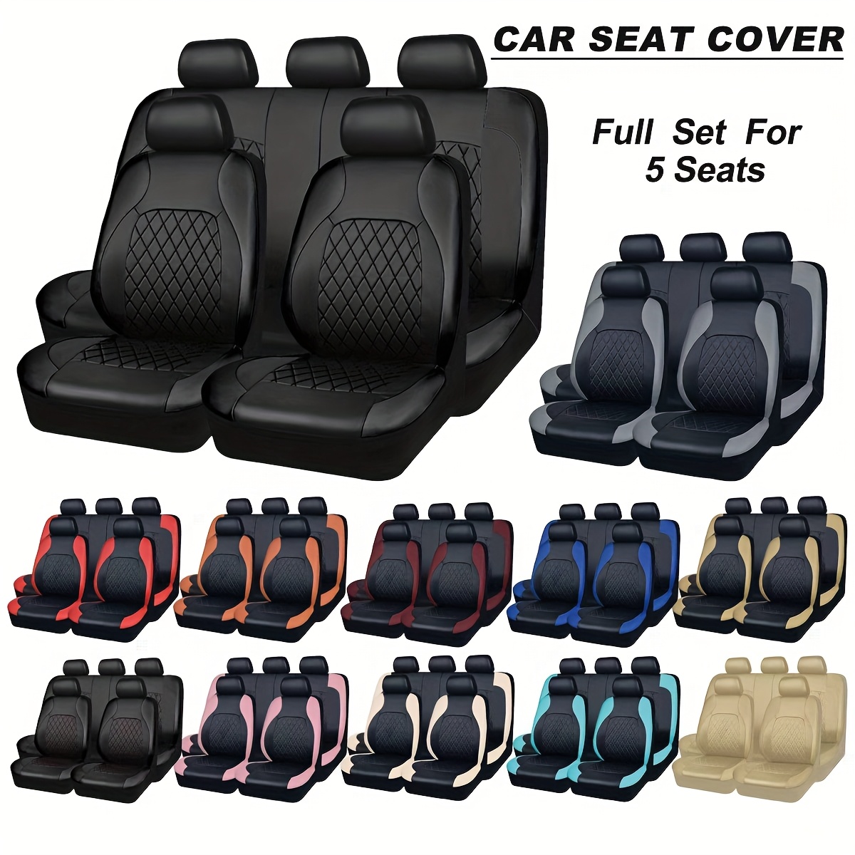 Luxury Quilted PU Leather Car Seat Covers Full Set – Premium 5 Seat Universal Car Interior Protector with Soft Cushion Design for Cars, SUVs & Trucks — Zaynora Luxury Marketplace