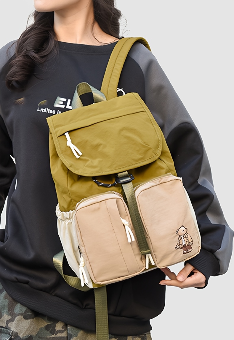 Vintage Bear Pattern Backpack With Buckle For Daily Travel School_voghion.com