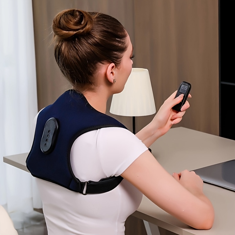 Multifunctional Back and Shoulder Massager with Vibration and Heating - Suitable for Men and Women, USB Rechargeable, Remote Controlled, Suitable for Home or Office Use