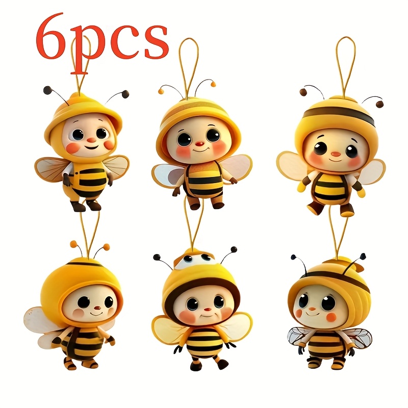 

2d Flat 6pcs Art Deco Acrylic Bee Pendants - Versatile Hanging Decor For Christmas, Thanksgiving, De - Animal Themed Ornaments For Home & Party Decoration