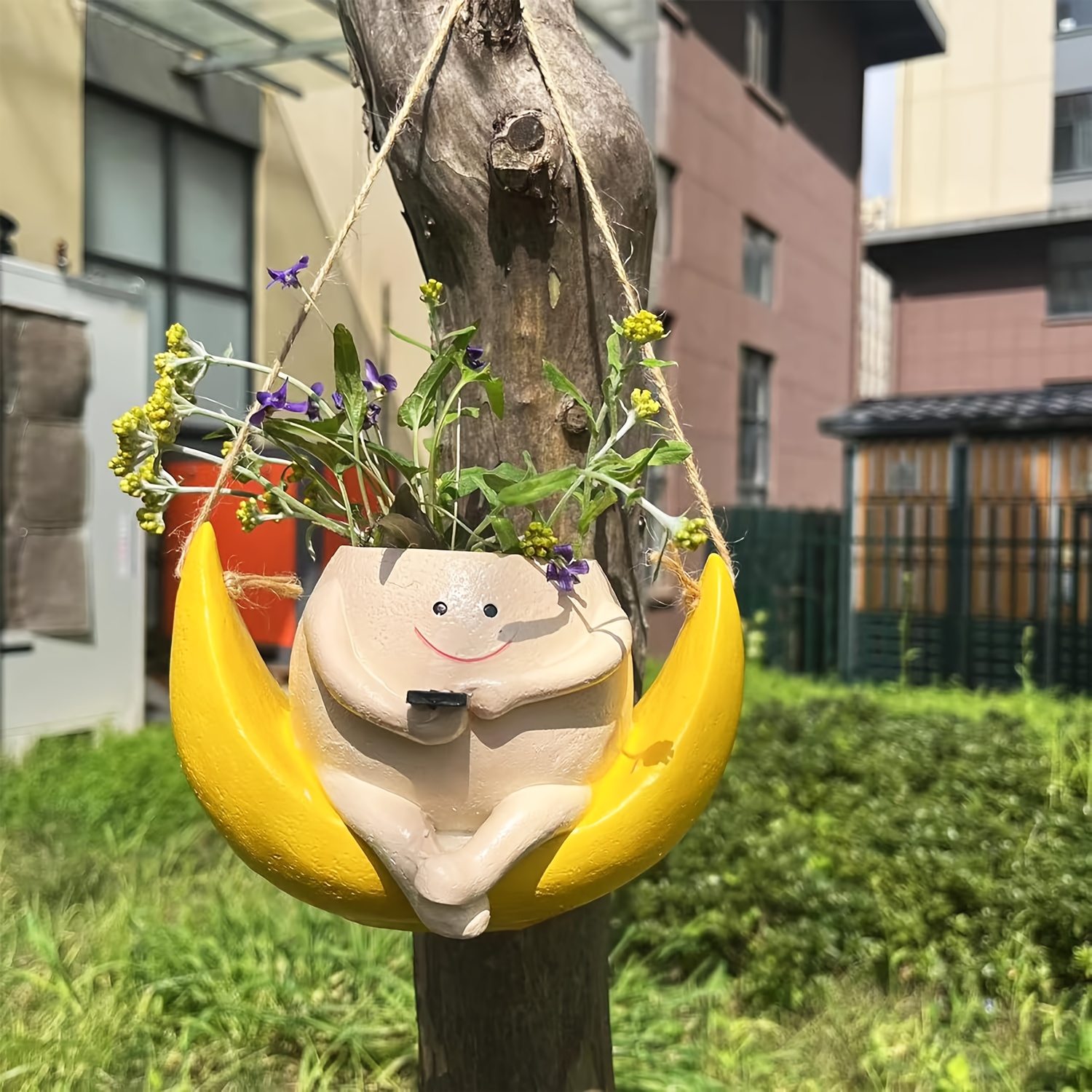 귀여운 곰 디자인의 레진 달 식물 그늘, 독특한 비정형 모양의 걸이식 정원 장식, 친구와 가족에게 이상적인 선물