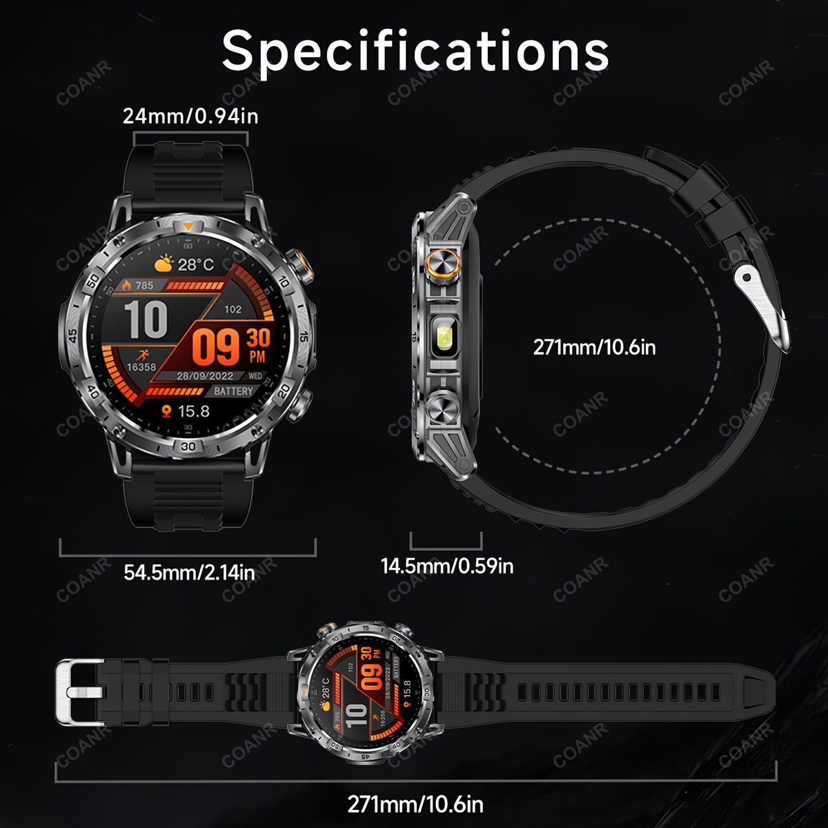 Men's Touch Screen Smartwatch with LED Flashlight