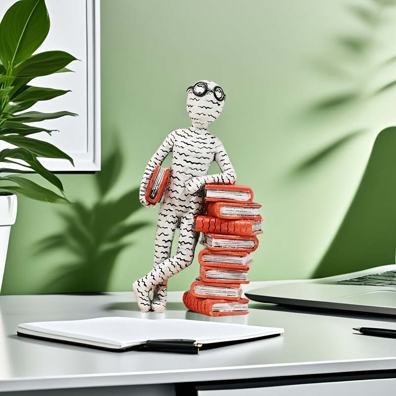 E-shop Modern : Harz Lesestatue | 1 Stück Person mit Brille liest | Harz | 2 Farboptionen | Indoor Wohnkultur für Wohnzimmer, Büro, Schreibtisch,
