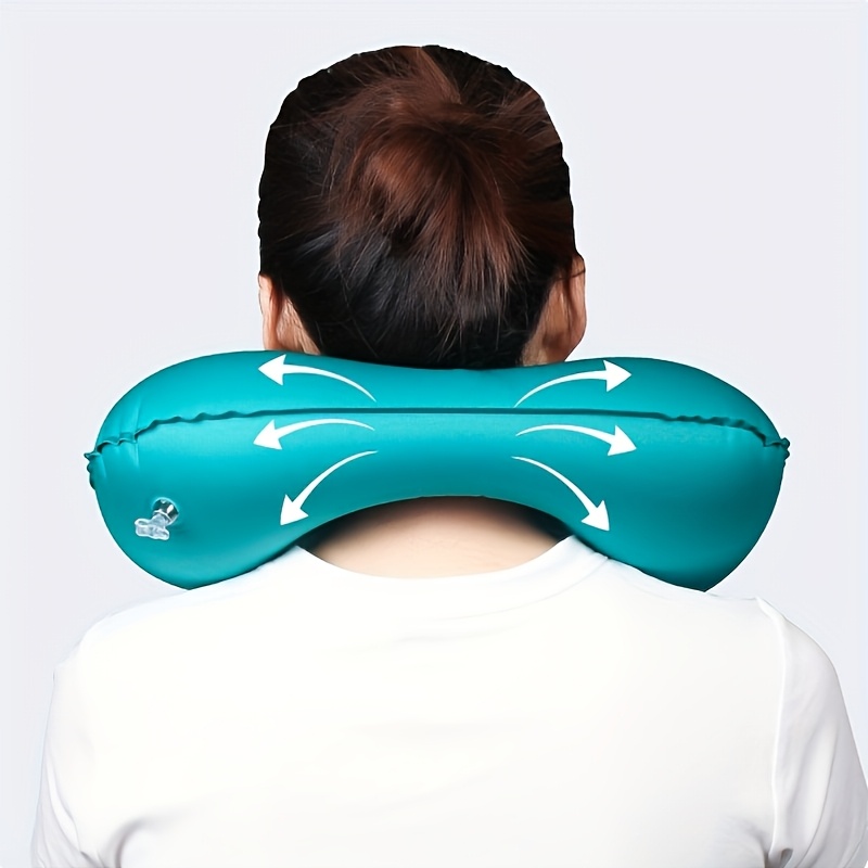 portable inflatable u shaped neck pillow with automatic cervical support lightweight velvet cover adjustable closure for home   use   hand wash only details 1