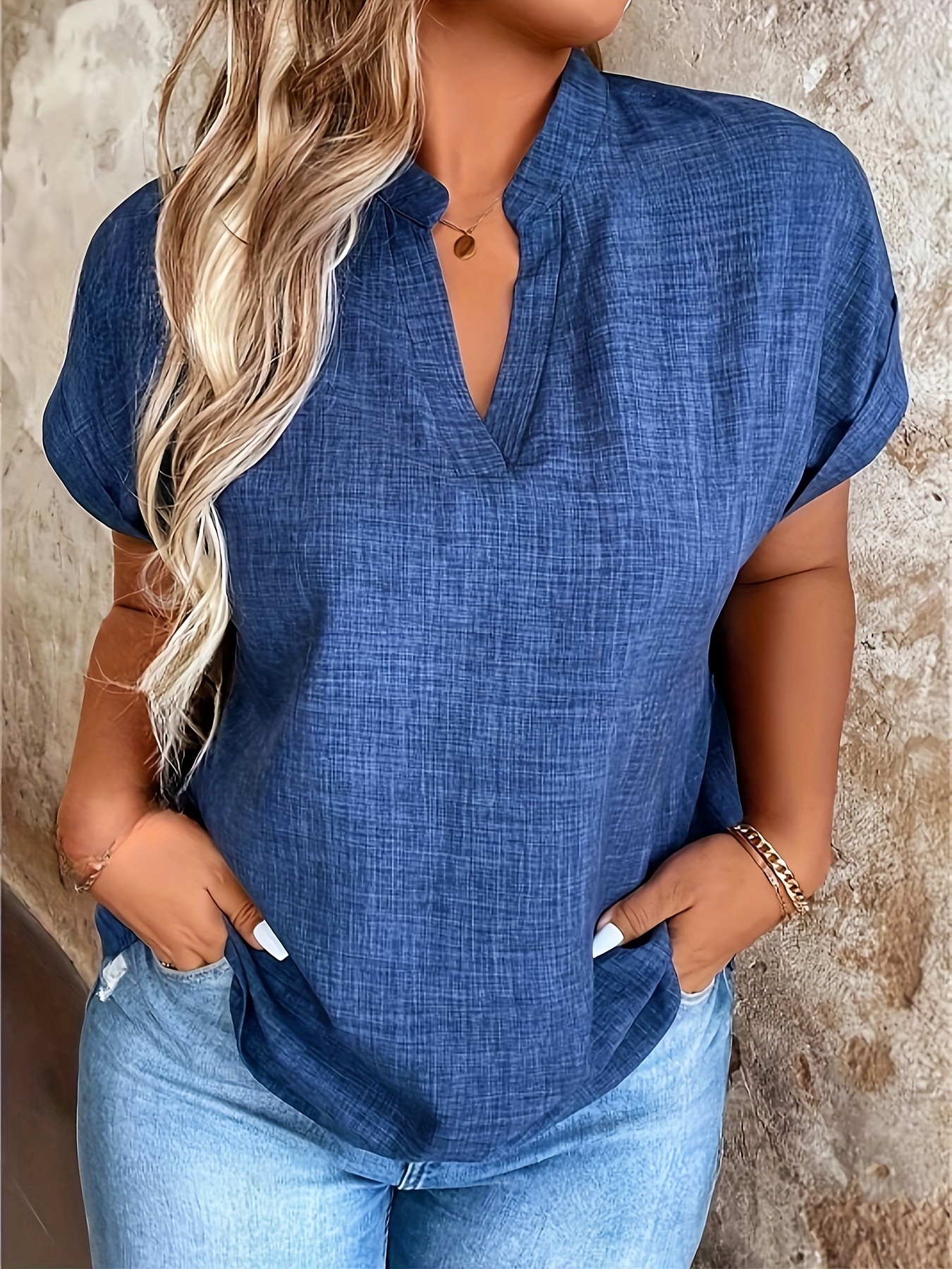 womens casual v neck blouse with small stand up collar vibrant yellow solid color regular fit machine washable versatile for spring summer fall seasonal fashion top sophisticated casualwear lightweight fabric everyday   style   stylish top adult clothing details 9